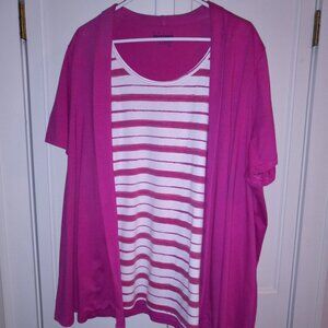 Croft & Barrow Women's 3X Plus Size 2-in-1 S/S Top Bright Pink with Stripes Knit
